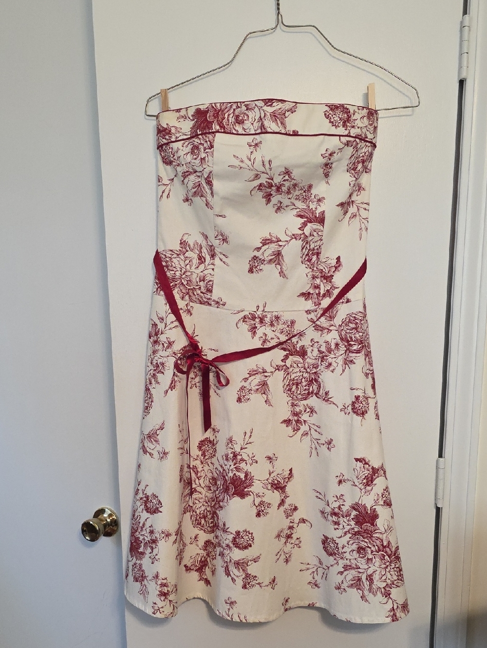 Teeze Me Ivory Dress with Red Floral Toile Accents